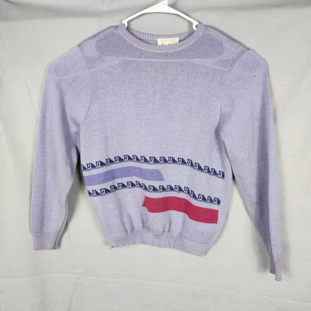 Vintage Lady Devon Lavender Sweater With Geometric Pattern Women's Size 38